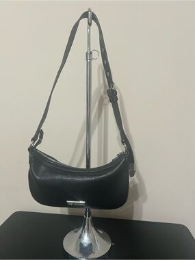 Jessica Simpson Black Leather Satchel Handbag with Silver Hardware